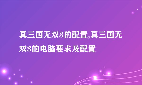真三国无双3的配置,真三国无双3的电脑要求及配置