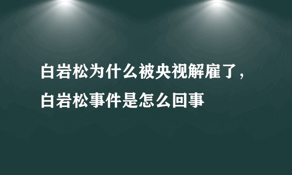 白岩松为什么被央视解雇了，白岩松事件是怎么回事