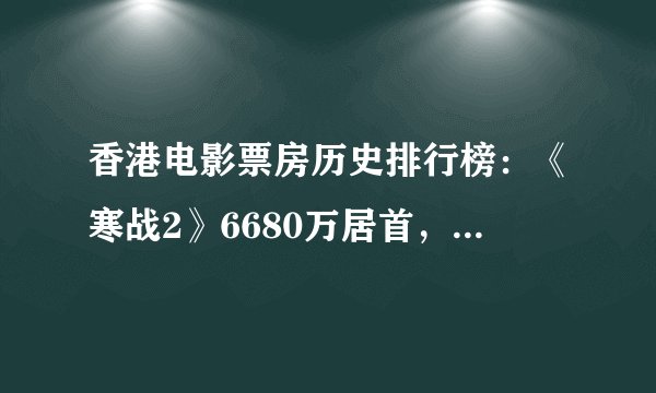 香港电影票房历史排行榜：《寒战2》6680万居首，周星驰18部电影上榜
