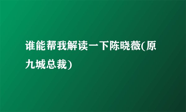 谁能帮我解读一下陈晓薇(原九城总裁)