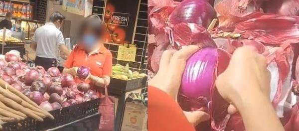 大妈超市买洋葱挨个剥皮减重 这是咋情况？