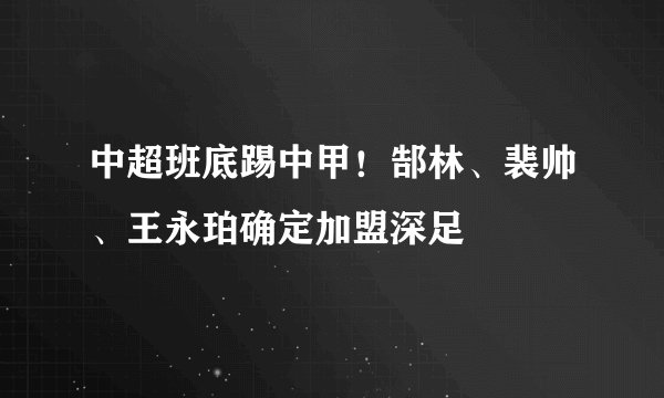 中超班底踢中甲！郜林、裴帅、王永珀确定加盟深足