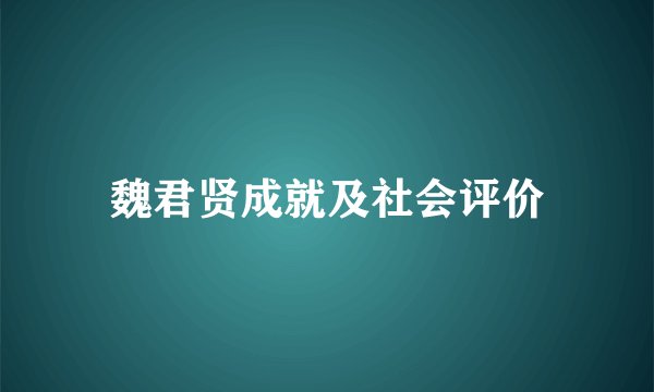魏君贤成就及社会评价