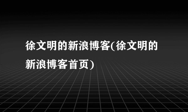 徐文明的新浪博客(徐文明的新浪博客首页)