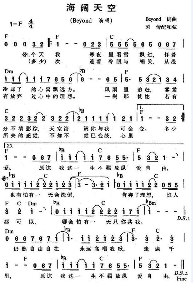 黄家驹 海阔天空 歌词