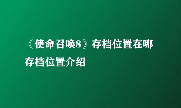 《使命召唤8》存档位置在哪 存档位置介绍