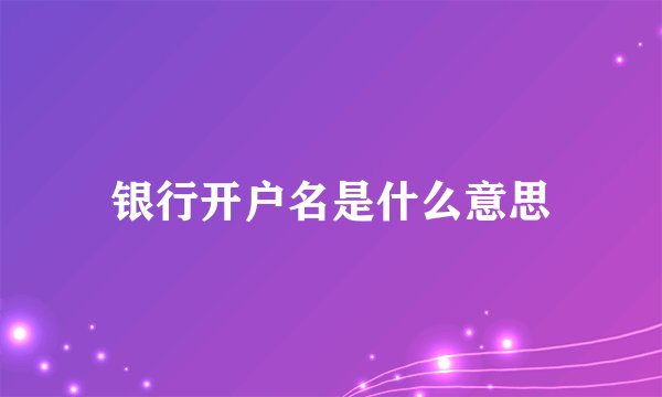 银行开户名是什么意思