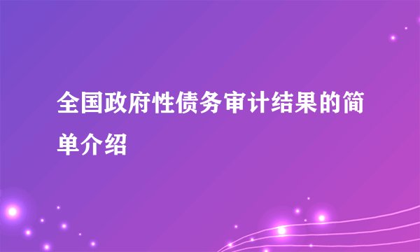 全国政府性债务审计结果的简单介绍