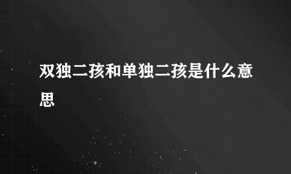 双独二孩和单独二孩是什么意思