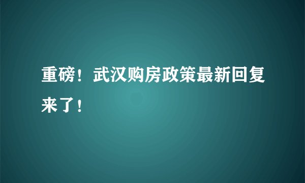 重磅！武汉购房政策最新回复来了！