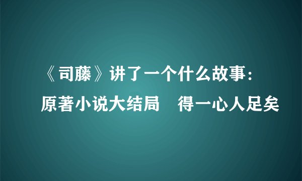 《司藤》讲了一个什么故事：原著小说大结局―得一心人足矣