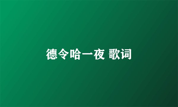 德令哈一夜 歌词