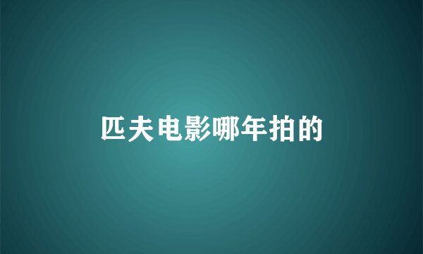 匹夫电影哪年拍的