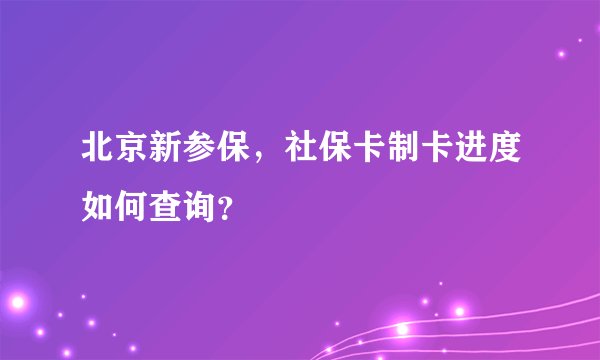 北京新参保，社保卡制卡进度如何查询？