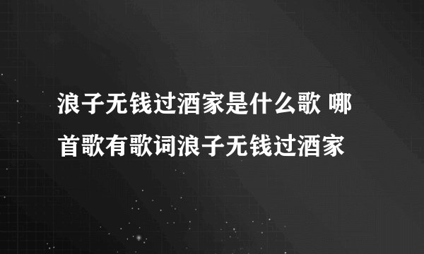 浪子无钱过酒家是什么歌 哪首歌有歌词浪子无钱过酒家