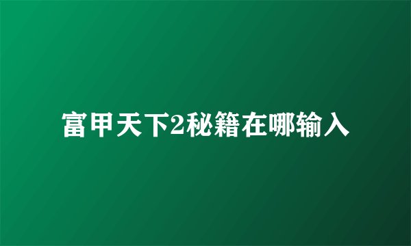 富甲天下2秘籍在哪输入