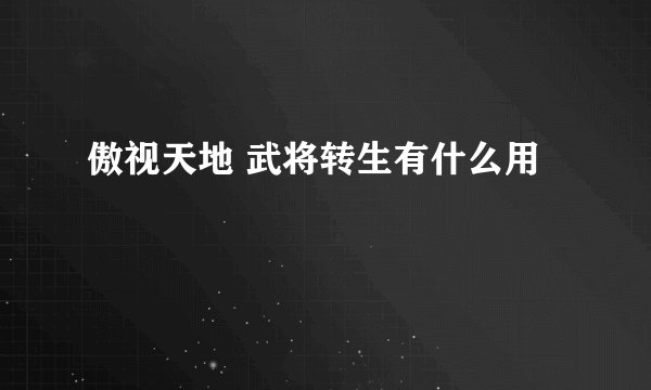 傲视天地 武将转生有什么用