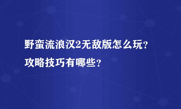 野蛮流浪汉2无敌版怎么玩？攻略技巧有哪些？