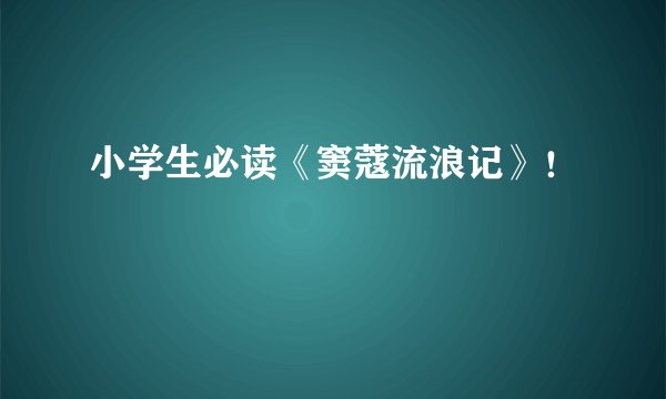 小学生必读《窦蔻流浪记》！