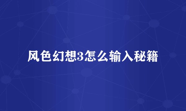 风色幻想3怎么输入秘籍