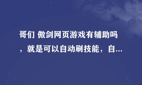 哥们 傲剑网页游戏有辅助吗，就是可以自动刷技能，自动喊话，升级的哪种，自动经商、通宵自动挂机的，谢谢