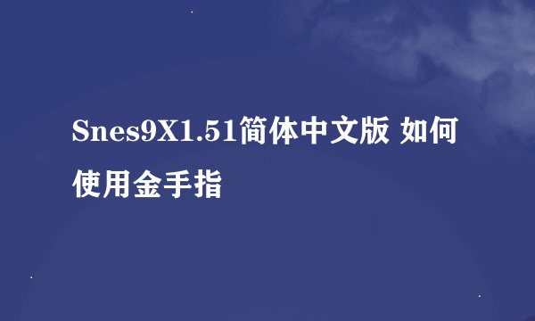 Snes9X1.51简体中文版 如何使用金手指