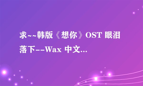 求~~韩版《想你》OST 眼泪落下--Wax 中文歌词！！