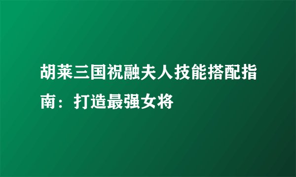 胡莱三国祝融夫人技能搭配指南：打造最强女将