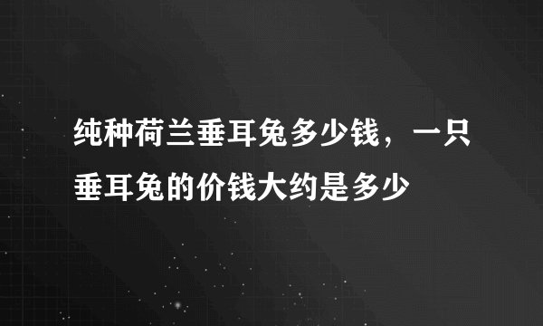 纯种荷兰垂耳兔多少钱，一只垂耳兔的价钱大约是多少