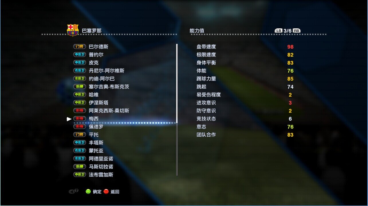 求实况足球2013 梅西的能力值？