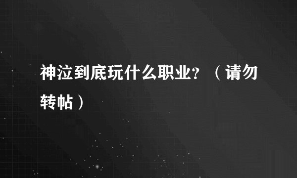 神泣到底玩什么职业？（请勿转帖）