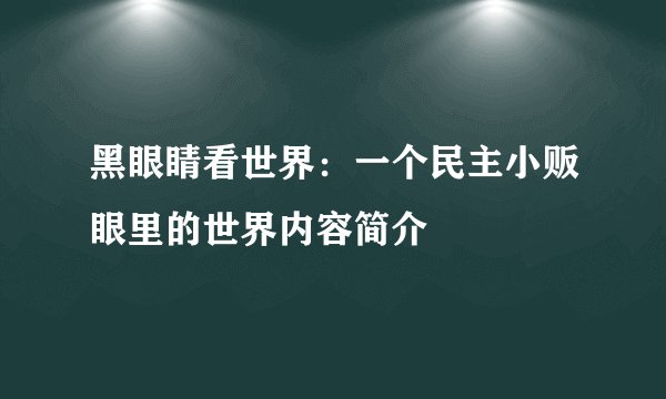 黑眼睛看世界：一个民主小贩眼里的世界内容简介