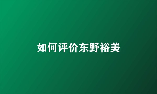 如何评价东野裕美
