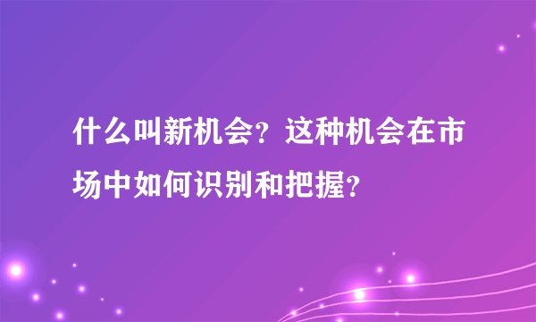 什么叫新机会？这种机会在市场中如何识别和把握？