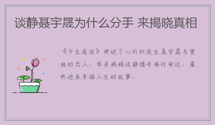 谈静聂宇晟为什么分手 来揭晓真相