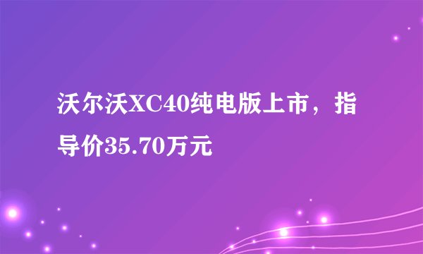 沃尔沃XC40纯电版上市，指导价35.70万元