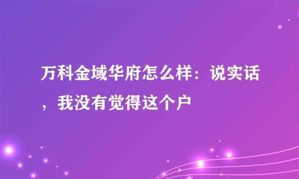 万科金域华府怎么样：说实话，我没有觉得这个户