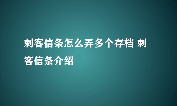 刺客信条怎么弄多个存档 刺客信条介绍