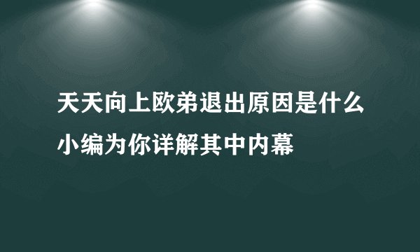 天天向上欧弟退出原因是什么小编为你详解其中内幕