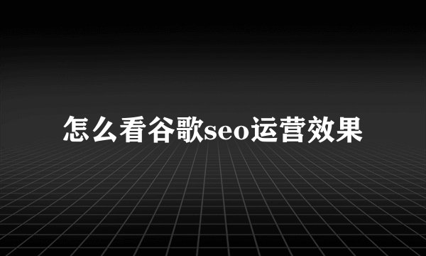怎么看谷歌seo运营效果