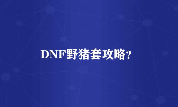 DNF野猪套攻略？