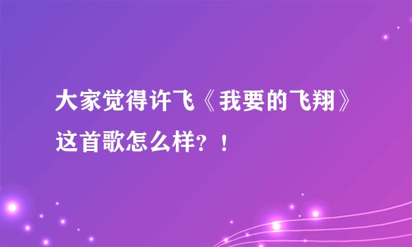 大家觉得许飞《我要的飞翔》这首歌怎么样？！