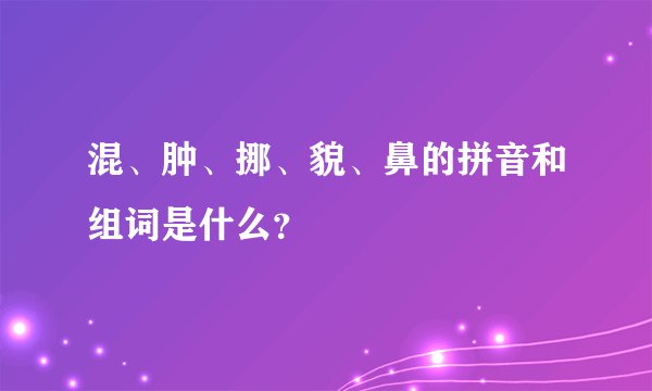 混、肿、挪、貌、鼻的拼音和组词是什么？
