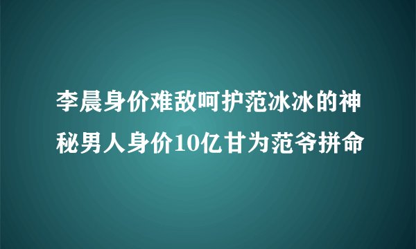 李晨身价难敌呵护范冰冰的神秘男人身价10亿甘为范爷拼命