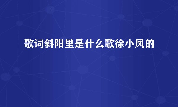 歌词斜阳里是什么歌徐小凤的