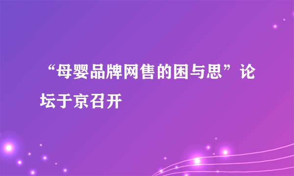 “母婴品牌网售的困与思”论坛于京召开