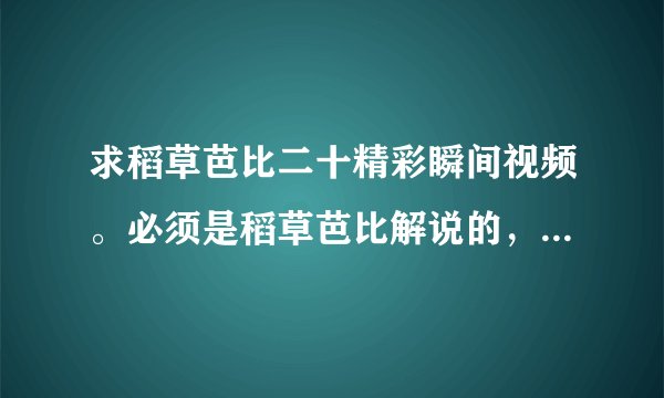 求稻草芭比二十精彩瞬间视频。必须是稻草芭比解说的，不是皮卡丘制作的那个无解说的。