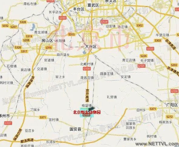 北京大兴野生动物园的地图：