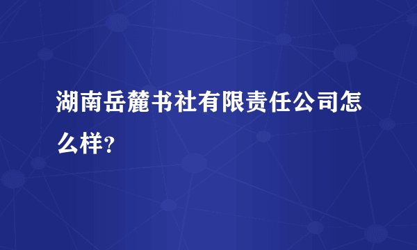 湖南岳麓书社有限责任公司怎么样？