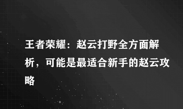 王者荣耀：赵云打野全方面解析，可能是最适合新手的赵云攻略